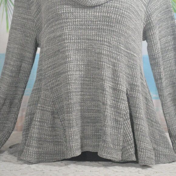 Anthropologie Postmark Grey Cowl Neck Waffle Knit Sweater Bell Sleeves Sz S - Picture 3 of 8